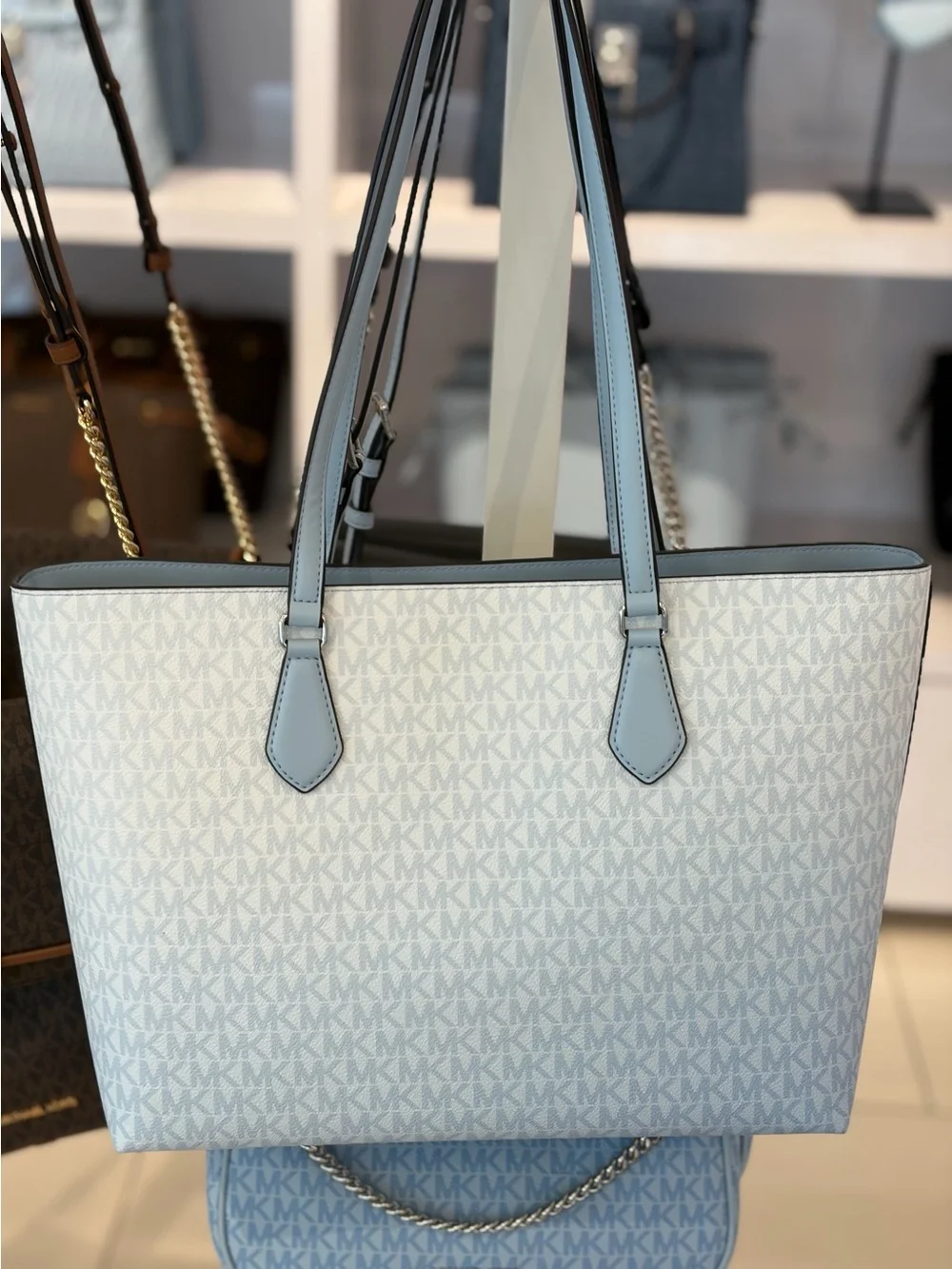 Michael Kors Ombre Pale Blue MK Signature Tote Shoulder Bag